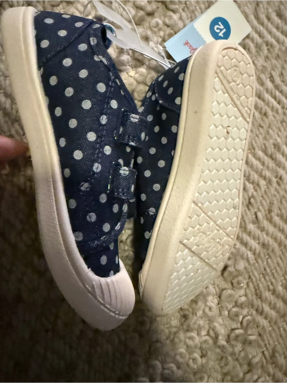 Cat & Jack Navy Polka Dot Velcro Sneakers for Kids 12t 12c denim nwt hook loop